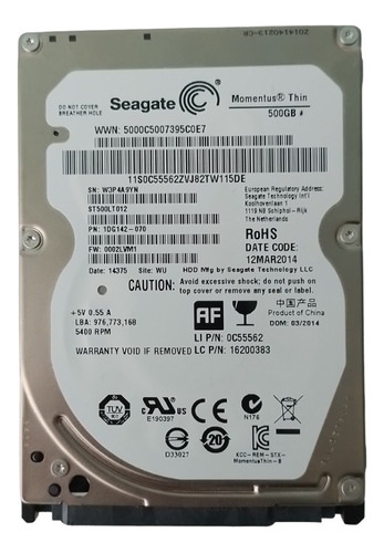 Disco Duro Interno Seagate 2.5  500 Gb  Wwn5000c 100%  Util 