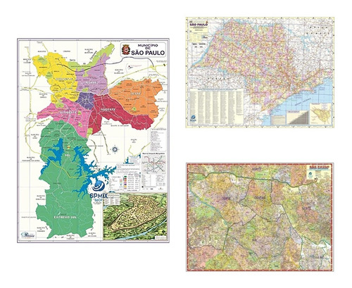 Kit 3 Mapas Estado São Paulo + Município + Centro Expandido