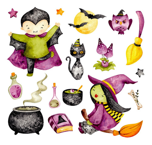 Clipart Niños Halloween Acuarela 01