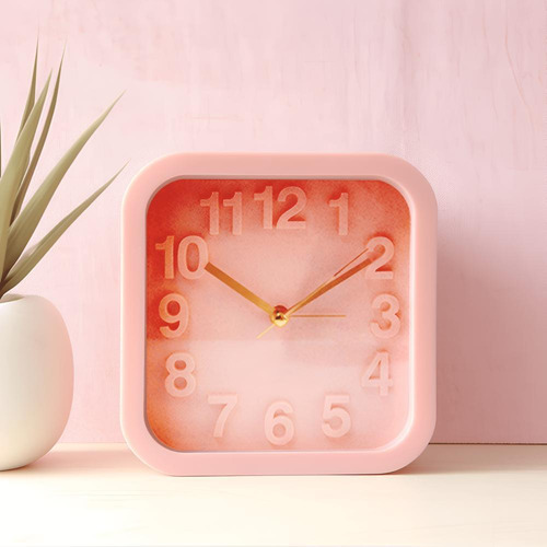 Relógio De Mesa Despertador Cabiceira Monocromatico Rosa