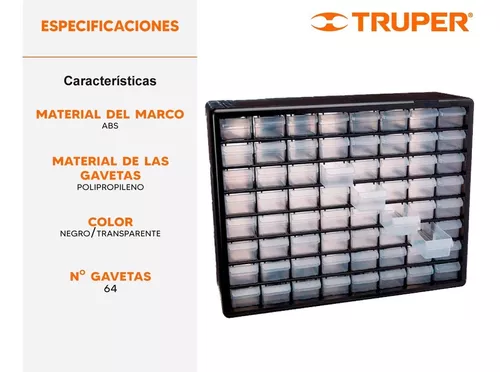 Organizador con 64 gavetas compartimientos Truper – Arca Electrónica