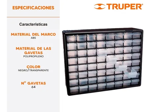 Organizador con 64 gavetas compartimientos Truper – Arca Electrónica