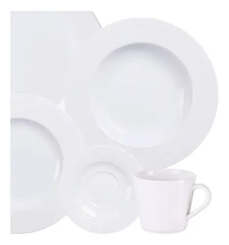 Aparelho De Jantar Tramontina  Vibrare Porcelana 20 Peças Cor Branco Relevo