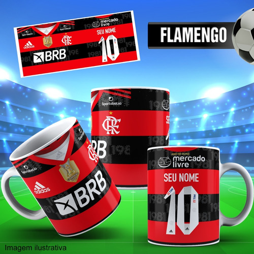 Imagem 2 de 4 de Caneca Personalizada Futebol Flamengo Com Nome E Número
