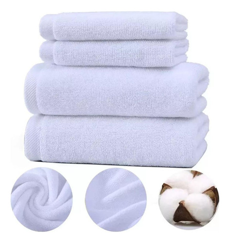 Juego De 4 Toallas De Baño Algodon Grande 500gr Gimnasio Az Blanco