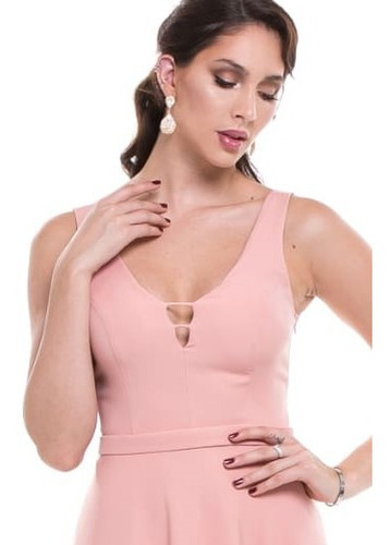 Imagem 6 de 7 de Vestido Festa Crepe Encorpado Longo Rodado Rosé Rosa Claro