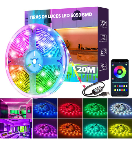 Tira De Luces Bluetooth Control 20m 5050 Rgb Led Para Cuarto
