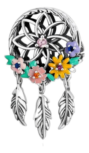 Charm Para Pulsera Atrapa Sueños Flores Plata Ley 925