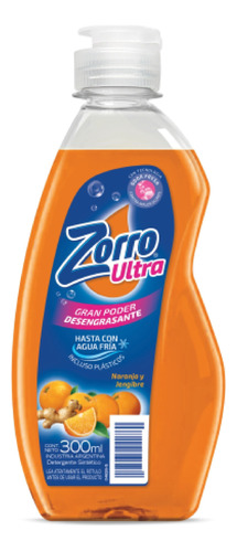 Detergente Zorro Ultra Naranja y Jengibre concentrado en botella 300 ml