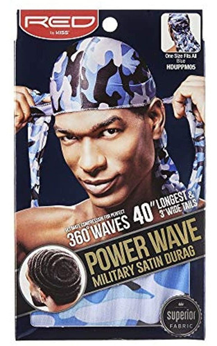 Rojo Por Beso Power Wave Militar Satinado Durag (azul)