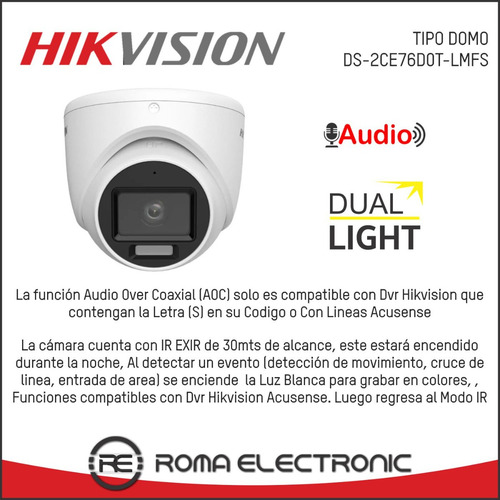 Camara Seguridad Hikvision 1080p Dual Light Audio 2mp Color
