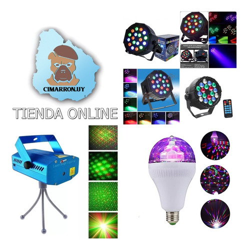 Lampara Led Bola Espejos + Tacho Par  18 Led + Laser Multi