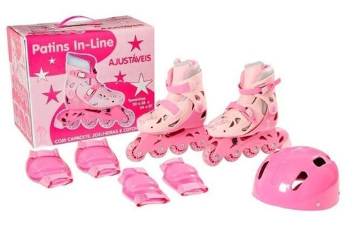 Imagem 1 de 4 de Patins Roller In-line Rosa 38 A 41 Menina Com Acessórios