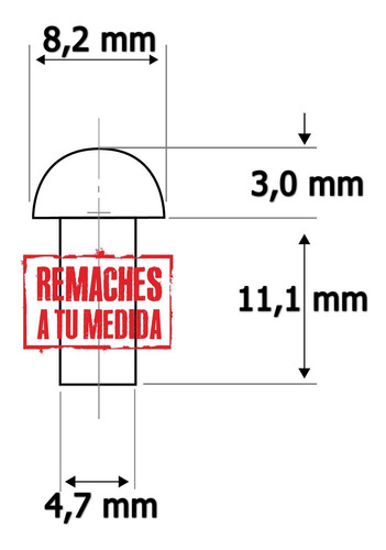Remache Hierro Macizo 4.7 X 11.1 Mm Golpe Macizo X 100 Unid.