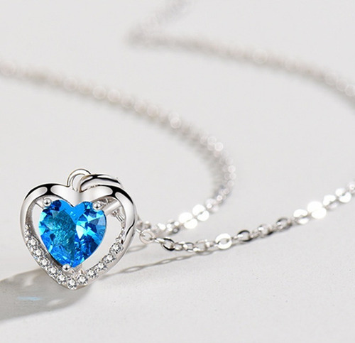 Collar Plata 925 Corazon Circones Brillantes Mujer Regalo