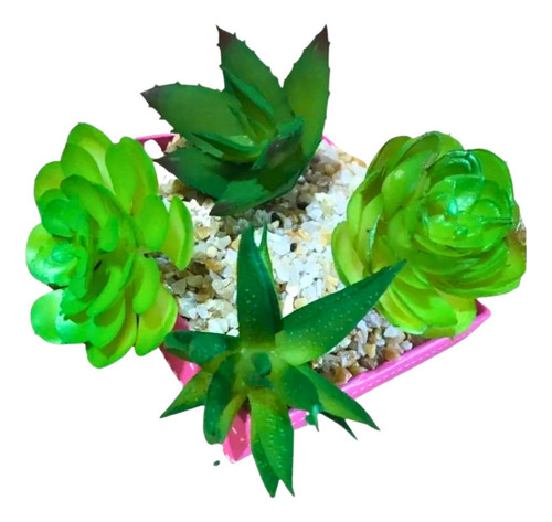 4 Suculentas Artificiais Plantas E Cactos Pequenos - S/vaso Cor Verde