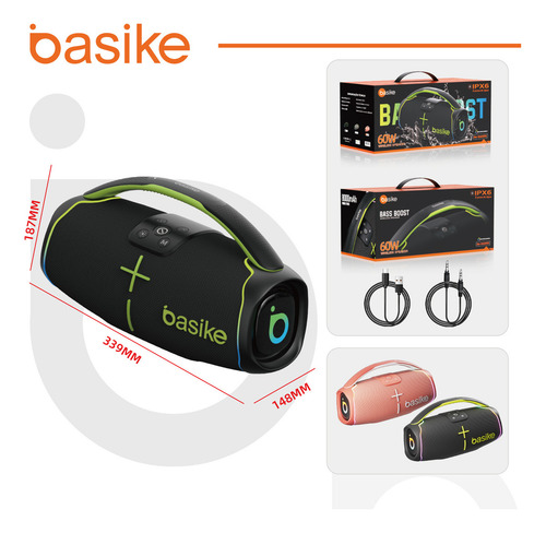 Caixa de Som Portátil Bluetooth, Subwoofer Ativo, Estéreo Hifi, Bombox, com Rgb, Tws 1+1, Bateria 6 Horas, Bluetooth 5.3, Ipx6, Powerbank para Telefones Celulares, Cor Preto