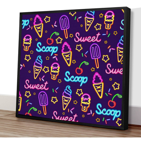 Imagem 1 de 3 de Quadro Decorativo 40x40 - Sorveteria Neon Sorvete