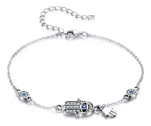 Sluynz Pulsera De Plata De Ley 925 Con Mano De Fátima Hamsa 