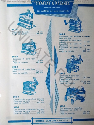 Antiguo Folleto Cizallas A Palanca Punzonadora Taller Año 60