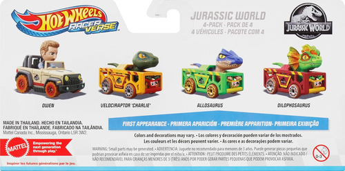 Hot Wheels Racerverse Set De 4 Autos Jurassic World Original