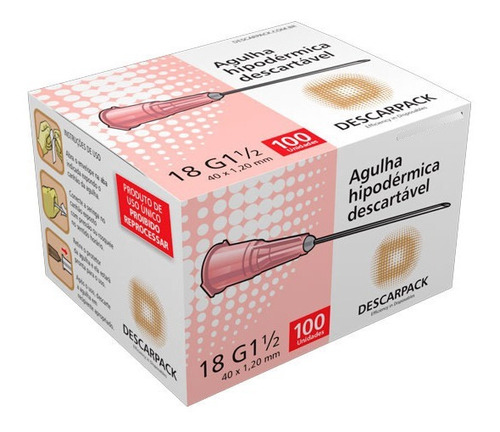 Kit 2 Agulha 18g Descartável Aspiração Descarpack 40x1,20