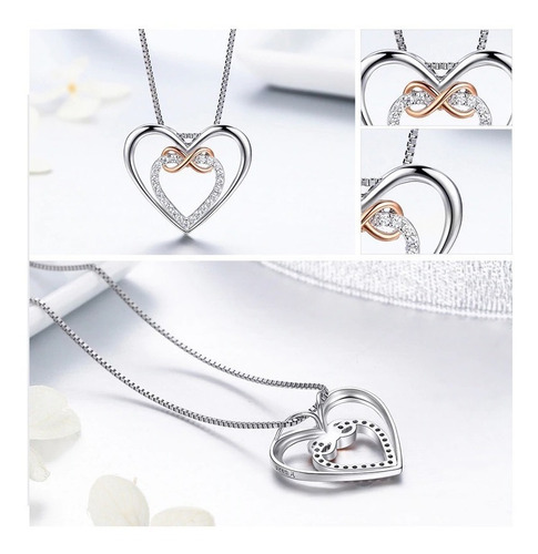 Collar Plata 925 Amor Infinito Corazón Con Circones