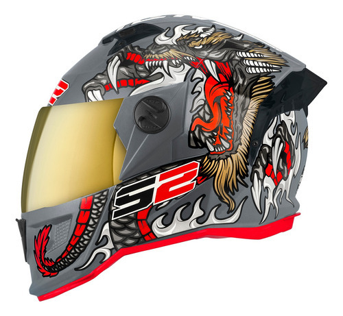 Capacete Fechado Moto Protork Stealth Dragon Viseira Dourada Cor Cinza Tamanho do capacete 58