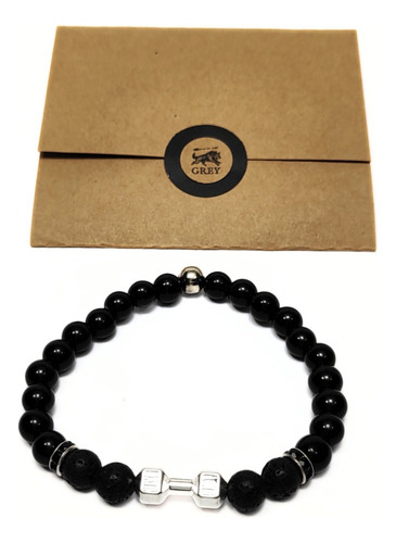 Pulsera De Hombre Lava + Cuentas+ Dije Mancuerna Color Plata