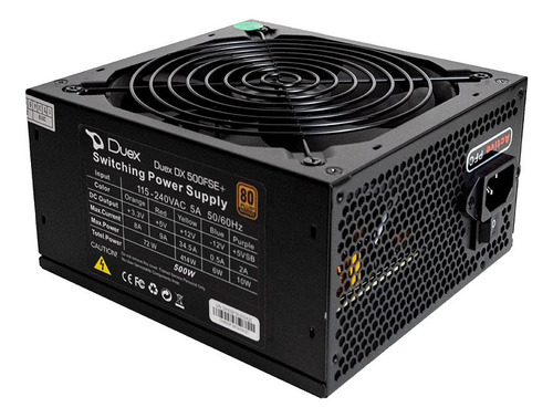 Fonte Duex Dx 500fse+, 500w, 80 Plus Bronze, Com Cabo, Preto