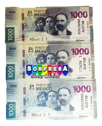 450 Billete Didáctico Mx 1000 Contar Utilería
