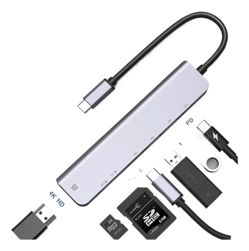 Hub Usb Tipo C Adaptador 7 En 1 Hdmi 4k Sd Macbook Pro Air