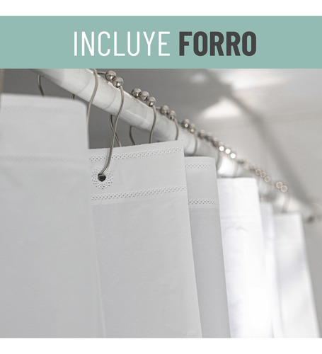 Cortina Baño Ducha 100% Impermeable Con Iman Y Forro - Color Marfil