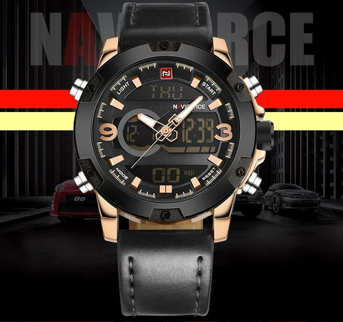 Relógio Masculino Naviforce 9097 Alarme Pulseira De Couro!  