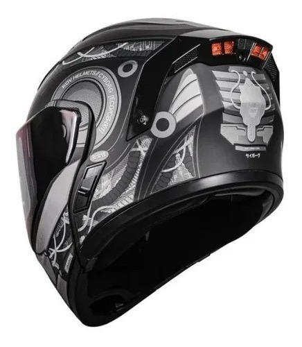 Casco Motociclista Kov Estelar Cyborg Negro Gris Certificado