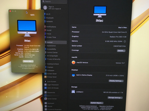 Apple iMac 4k 2017 Core I5 7th 8gb Ram 1tb Hdd Radeon A1418 (Usado)