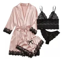 Comprar 4pcs Bata Dormir Mujer Pijamas Sexsy Batas Satin Para Novia