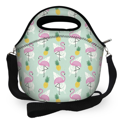 Bolsa Lancheira Térmica Neoprene Flamingos Verão Isoprene