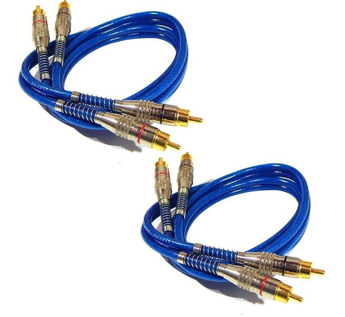 Kit 2 Cabos Rca 1 Metro Azul Blindado Tech One 5mm