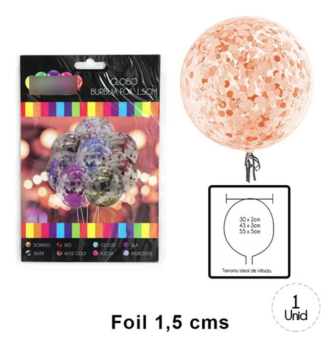 Pack 12 Globos Tipo Burbuja R12 30cm Confetti Transparente Color Rose gold