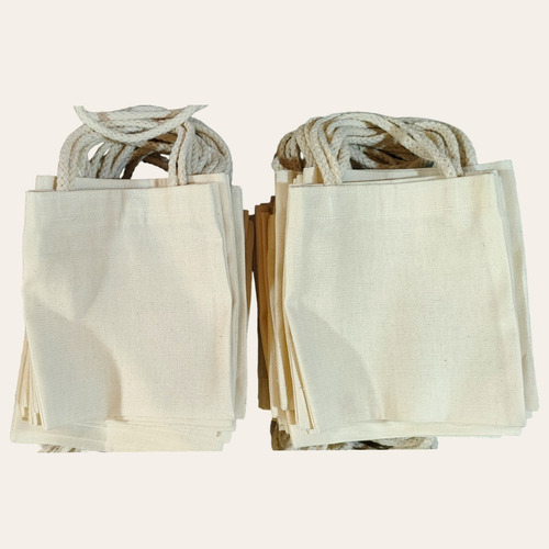 90 Mini Ecobags 15x18 Algodão Cru 160gr Alça Cordão Creme Lisa