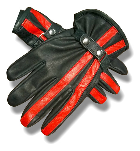 Guantes Cuero Racer Negros Lineas Rojas Conducir Motos Autos