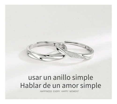 2 Anillos De Compromiso De Pareja De 925 Plata Ajustable.