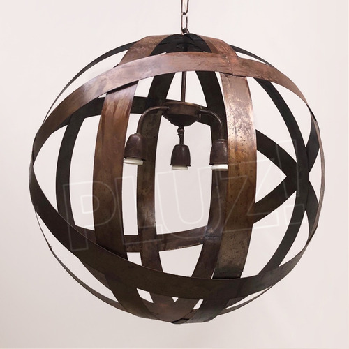 Colgante Esfera 3luces Industrial Vintage Chapa Hierro Óxido