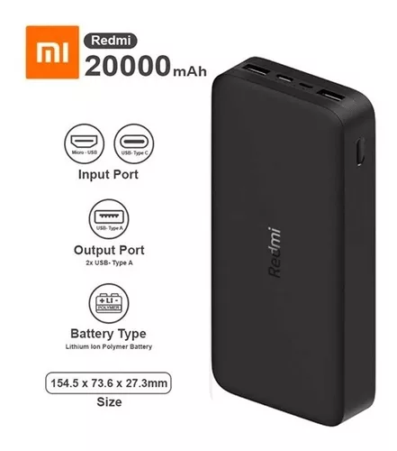 Negro - Batería Externa Xiaomi 20000mah Redmi 18w Fast Charg