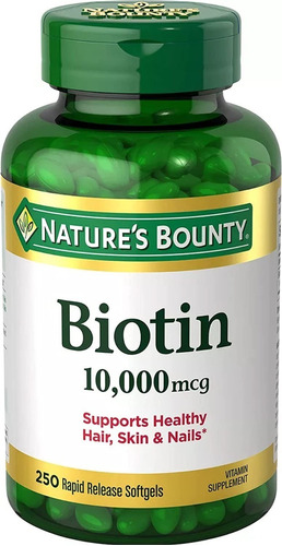 Biotina 10.000mcg 250 Capsulas. Mejora Uñas, Piel Y Cabello