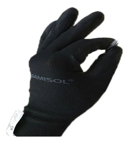 Pack X 6 Pares  Guantes Poliéster Negro Bañado Poliuretano 