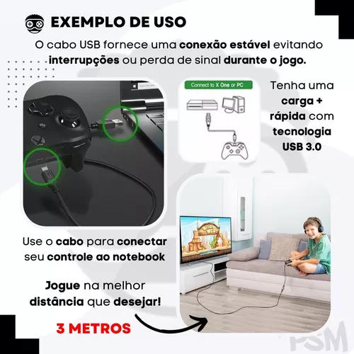 Cabo Controle Xbox One S Fat 3m 3 Metros Manete Usb Jogar Notebook