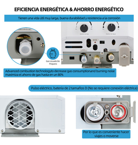 Calentador De Agua Instantáneo Boiler De Paso Gas Lp Capacidad De 7l Para 1 Servicio