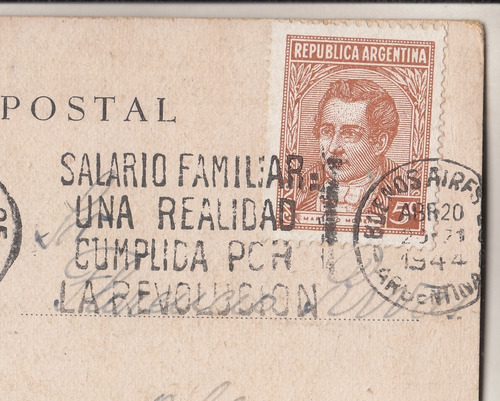 Postal Argentina Matasellos Salario Familiar Revolucion 1943